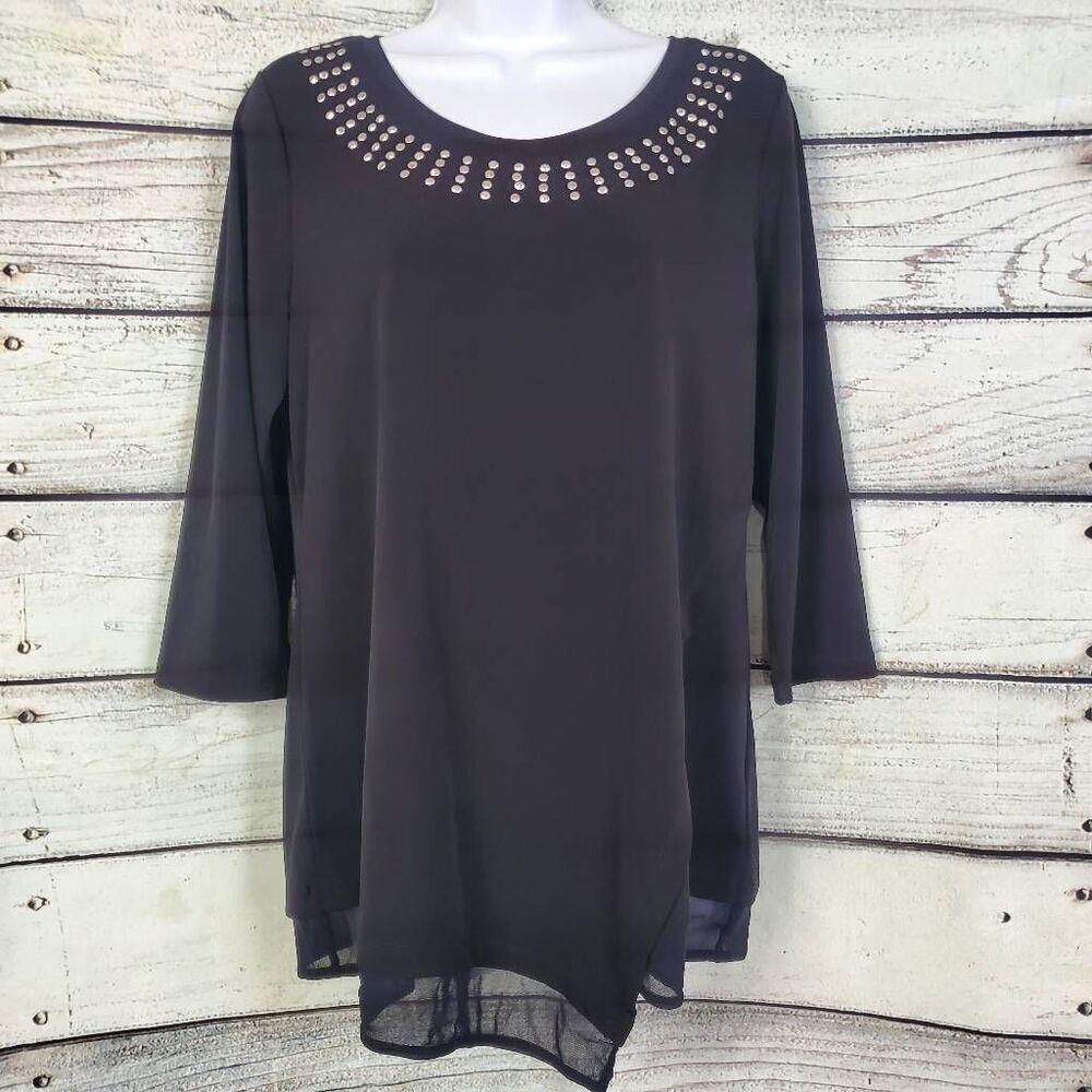 Christopher & Banks Women’s Black Tunic Top Embellished Neckline M